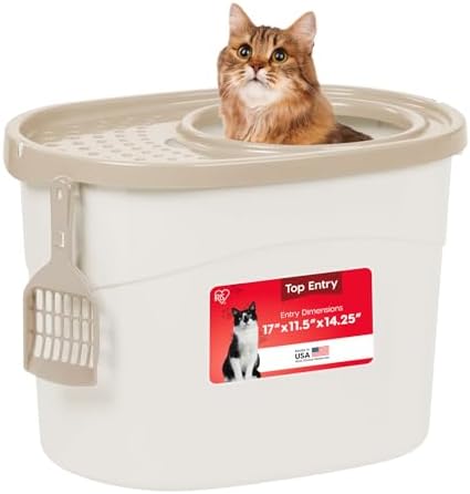 IRIS USA Large Top Entry Cat Litter Box, Hooded Privacy, Beige by IRISUSA