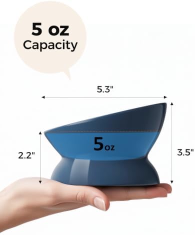 LoeJan Elevated Cat Food Bowl, 5 Oz Ceramic Raised and Tilted Water Bowl, Anti Vomiting and Protect Pets' Spines Dishes for Small Dog, Fat Faced Cat, Kitten (Deep Blue, 2 Pack | 5 OZ) - Image 2