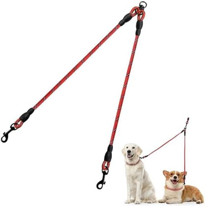 Taglory Double Dog Leash Coupler for Two Dogs, 1/3" Lightweight Dual Leash Extension for Small and Medium Dogs, No Tangle 360° Swivel, Reflective Rope, 30 Inch, Red by Taglory