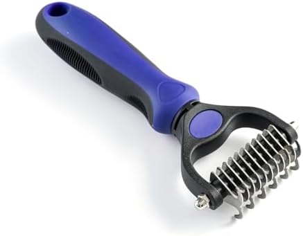 WePet Grooming Rake for Dogs & Cats, Double-Sided Deshedding Brush, Extra-Wide Dematting Tool, Slicker Comb for Undercoat & Loose Hair Removal, Reduces Shedding by 95%, Blue, Small by WePet