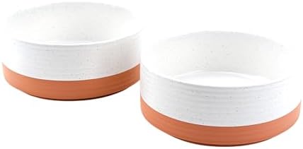 SPUNKYJUNKY Ceramic Dog and Cat Bowls 2 Pack, 6.1'' Dog and Cat Food Water Double Feeding Bowls Non-Slip for Cats and Medium Sized Breed Dogs Microwave Dishwasher Safe - 28.7 OZ, 2pcs, Pattern White by SPUNKYJUNKY