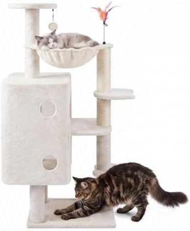 HUITREE 45in Cat Tree Tower with Big Condo for Indoor Cats,Cat Tower with Scratching Post,Scratching Board and Cat Toys,Multi-Level,Small Space,Transformer Cat Tree (338B) by HUITREE