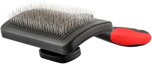 Jeffers Pet Self-Cleaning Slicker Brush for Dogs & Cats – Self Cleaning Button, Removes Tangles & Loose Hair, Non Slip Handle for Easy Grooming, Go To Gift for Pet Owners – Black, Red - Medium by Jeffers