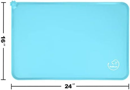 Silicone Waterproof Dog Cat Pet Feeding Mats, Non Slip, Easy Clean Pet Dog Cat Bowl Mats Placemat (24" x 16") Blue - Image 2