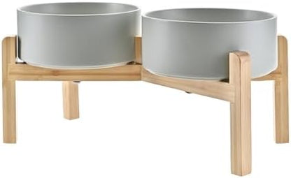 SPUNKYJUNKY Elevated Dog Bowls Ceramic, 7.3'' Dogs Food Water Bowls Raised with Non-Slip Bamboo Stand for Medium to Large Sized Breed Microwave Dishwasher Safe - 42 OZ,Grey by SPUNKYJUNKY
