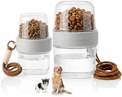 Portable Pet Travel Water Bottle and Food Container - 2-in-1 Detachable Dog Travel Cup for Walking, Hiking and Traveling - Leak-Proof, BPA Free & Food Grade Safety Material (Gray, 2-Pack Set) by Unknown
