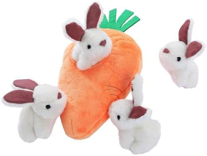 Amazon Basics Interactive Hide and Seek Squeaky Dog Plush Toy with Squeaker for Small Dogs, Rabbit and Carrot, Orange and White, 5-Pack by AmazonBasics
