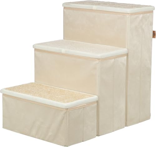 TRIXIE 3-Step Velour Pet Stairs for Small Dogs & Cats - 17.7" H - Beige by TRIXIE