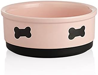 Sweejar Ceramic Dog Bowls with Bone Pattern, Dog Food Dish for Medium Dogs, Porcelain Pet Bowl for Water 35 Fl Oz (Pink) by Sweejarco1949