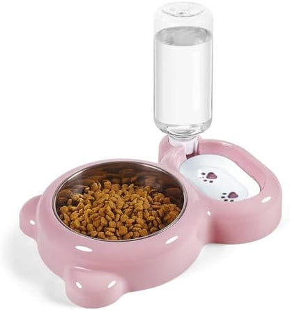 Dog Bowls, Cat Food and Water Bowl Set with Water Dispenser and Stainless Steel Bowl for Cats and Small Dogs - Pink by Azwraith