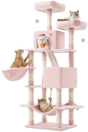 Feandrea Cat Tree, 66.1-Inch Large Cat Tower, Multi-Level Condo, Jelly Pink by FeandreabySONGMICSHOME
