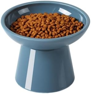 LoeJan Elevated Cat Food and Water Bowls Set, Extra Wide and Raised Ceramic Feeder, Anti-Vomit Whisker-Free Pressure Feeding Bowl for Kittens Adult Small Dogs (Deep Blue, Food Bowl) by LoeJan