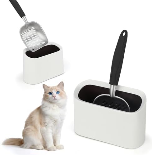 Metal Cat Litter Scoop with Holder, Detachable Caddy Set, White by Midollarle