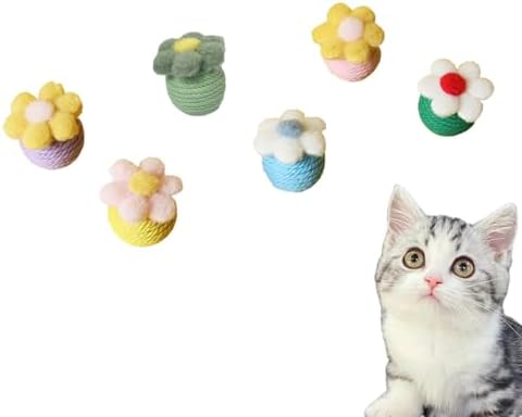 6Pcs Cactus Cat Toy Balls Cotton Rope Pet Scratching Assorted Colored Cat Rope Balls Chew Eco-Friendly Toy Pets Interactive Toy Cat Toys (Assorted Colored, 6pcs) by RORIPOPPU