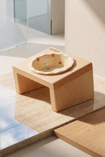 Elevated Cat Bowls with Natural Beech Wood Stand and Ceramic Bowl - Image 7