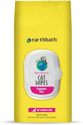 earthbath Hypo-Allergenic Grooming Cat Wipes, Vitamin E, 100 Count, 1 Pack by earthbath