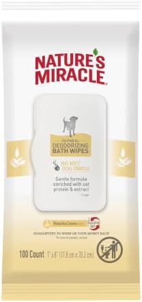 Nature’s Miracle Oatmeal Deodorizing Bath Wipes, 100 Count, Tub-Free Bath Wipes for Dogs Deodorize, Freshen and Condition Coat, Soothing Wipes Help Reduce Itching, with Oat Protein and Aloe Vera by NaturesMiracle