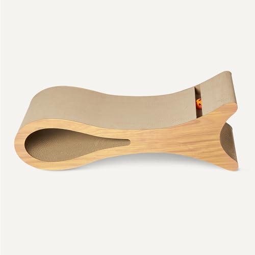 Amazon Basics Cat Scratcher Post Cat Scratcher Lounge Bed for Indoor Cats Bed Shaped Post Pad with Interactive Ball Toy & Catnip, FSC-Certified, 34.3 x 11.8 x 11.8 in, Wooden Color - Image 4