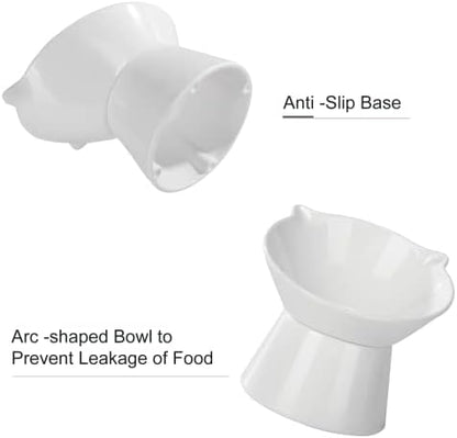 Detachable Elevated Cat Bowls, 15° Tilted Raised Cat Food Bowl Anti-Vomiting, Whisker Friendly, Adjustable Pet cat Dishes for Protecting Spine, Adult Kitten (White) - Image 5