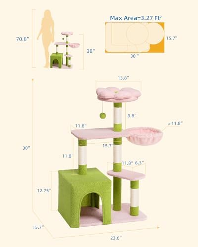 Aechonow Flower Cat Tree for Indoor Cats,41.2" Cute Cat Tree for Adult Cats - Image 5