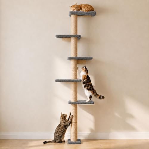 80-Inch Wall-Mounted Cat Tree with Scratching Post & 5 Perches by AGYM