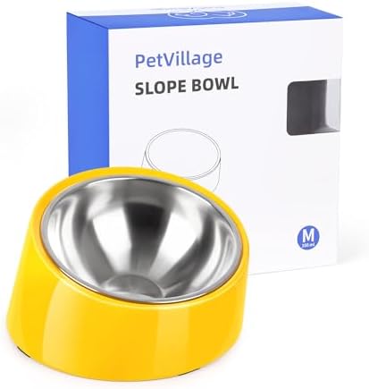 Tilted Dog Bowl Non-Slip & Non-Spill Pet Feeder with Elevated Detachable Melamine Stand, Easy to Get Food Dog Dish, M/180ml Yellow by Petvillage