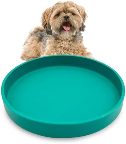 Silicone Dog Bowl Shallow Cat Food Bowls 7" Wide Puppy Plates Whisker Fatigue Pet Feeding Dishes for Dry Food and Wet Food Indoor (Round Green) by Apatal