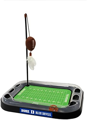 Cats Scratcher NCAA Duke University Football Field CAT Scratcher Toy with Catnip Filled Plush Football Toy & Feather Cat Toy Hanging, with Jingle Bell Interactive Ball Cat Chasing 5-in-1 Kitty Toy by PETSFIRST