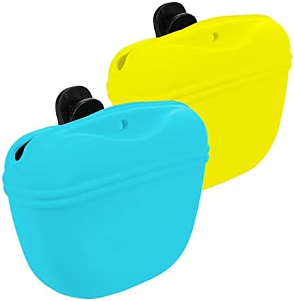 Dog Treat Pouch 2 Pack, Dog Treat Training Pouch, Silicone Pet Treat Bag BPA Free/Clip/Magnetic Dog Walk (Yellow & Blue) - Image 6