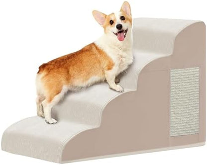 Ahpmeoa Dog Stairs for Small Dogs 19.7" H, Dog Ramp for Bed, 4-Step, Beige by Ahpmeoa