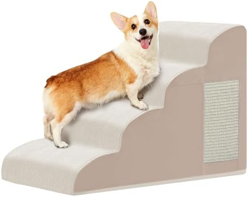 Ahpmeoa Dog Stairs for Small Dogs 19.7" H, Dog Ramp for Bed, 4-Step, Beige by Ahpmeoa