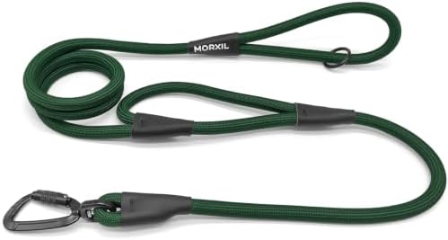 Rope Dog Leash with Two Handles, 6 Foot Heavy Duty Dog Leash with Aviation Aluminum Auto Locking Carabiner, Strong Nylon Pet Lead for Small, Medium, Large Dogs, Dark Green, 6FT-Two Handle by MORXIL