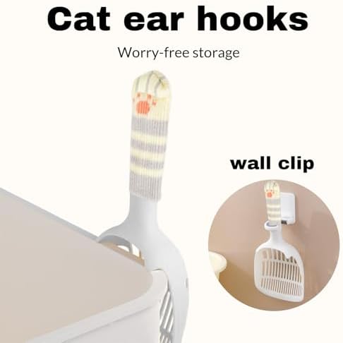Cat Scooper for Litter Box, Cat Litter Scoop, Kitty Litter Scoop, Cat and Dog Poop Collector, Pet Litter Sifter, Cute Handle, Cat Litter Scooper with Holder for Various Litter Boxes (White) - Image 3