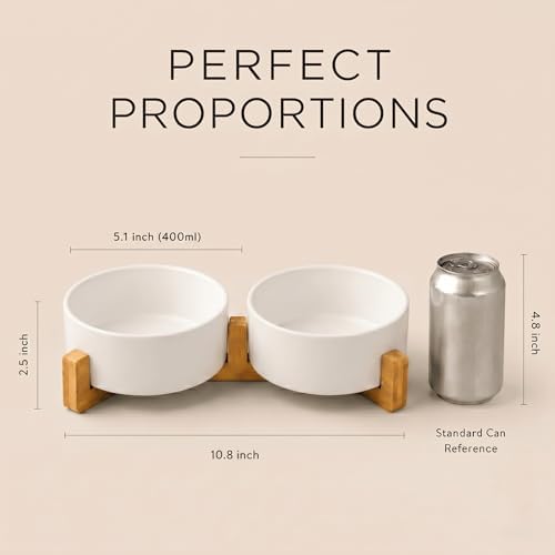SPUNKYJUNKY Ceramic Dog and Cat Bowl with Wood Stand Non-Slip Matte Glaze Weighted Food Water Set for Cats &Small Dogs 13.5 OZ - Image 5