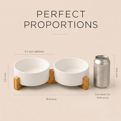 SPUNKYJUNKY Ceramic Dog and Cat Bowl with Wood Stand Non-Slip Matte Glaze Weighted Food Water Set for Cats &Small Dogs 13.5 OZ - Image 5