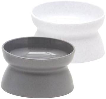 Kitty City Elevated Cat Bowls (Set of 2), Whisker-Friendly Raised Cat Food & Water Dishes, Modern Pedestal Design, Dishwasher Safe, 10.8 oz Each – White & Gray by KittyCity
