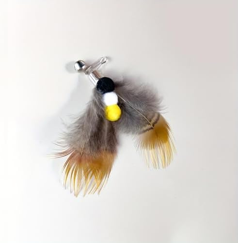 Cat Insect Feather Toy Wand Replacement,Cat Toys Feather Refills,Set of 6 Replacement Heads with Bells,Natural Feather Interactive Cat Toys (Style A) - Image 6
