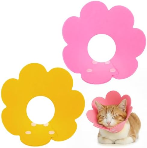 2 Pack Felt Cat Cone Collar Cute Flower Cone for Dogs to Stop Licking Comfortable Adjustable Cat Cones Collar Surgery Recovery Elizabethan Collars for Cats Kitten Puppy(Size M) by Unknown
