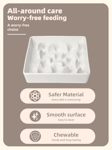 GDCZ Ceramic Dog Slow Feeder Bowls, Square Bowls (White, M-1.8 Cups) - Image 3