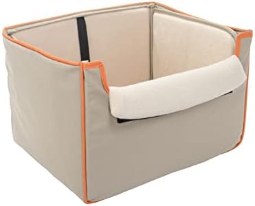 Precious Tails Collapsible Pet Booster Car Seat Box with Plush Fleece Cover, Cushion Insert and Foam Padded Panel - Foldable Carseat for Small Pet Dogs and Puppies Under 20 lbs, Khaki - Image 3