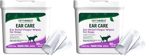 Vet's Best Ear Relief Finger Wipes, Ear Cleansing Finger Wipes for Dogs, Sooths & Deodorizes, 50 Disposable Dog-Wipes (Pack of 2) by VetsBest