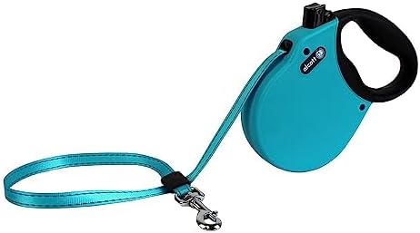 Alcott Adventure Retractable Reflective Belt Leash – 16 Feet – Medium for Dogs up to 65 lbs, Blue with Black Soft Grip Handle, Blue – Durable & Comfortable Dog Leash by Alcott