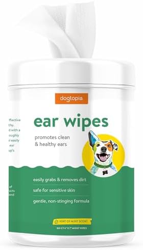 Dogtopia Ear Wipes for Dogs and Pets | 160 Count Convenient Ear Cleaning Wipes | Non-Stinging, Gentle Wipes to Remove Dirt and Build-Up | Promotes Clean and Healthy Ears by Dogtopia