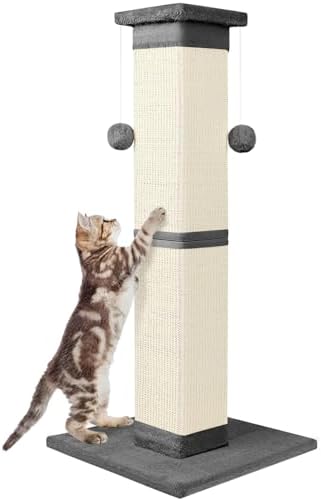 Cat Scratching Post 33 Inch Nature Sisal Scratch Post for Indoor Cats, Large Cat Scratcher Protect Your Furniture, for All Breeds Grey by SOCATER