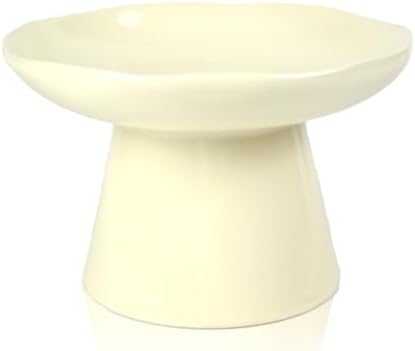Wide Shallow 6.1" Raised Cat Bowls, Ceramic Elevated Food Plate for Flat Faced Cats and Small Dogs, Porcelain Feeder Bowl, Stress Free, Protect Cat’s Spine, Cream by Careforyourbelovedfurbaby