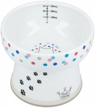 Necoichi Ceramic Elevated Cat Water Bowl, Whisker-Friendly (Colorful Dots, Extra Tall) by NECOICHI