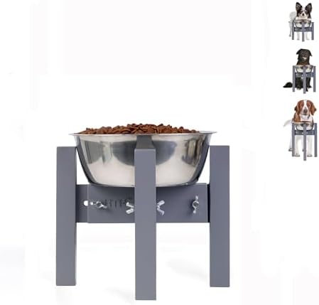 Elevated Dog Bowl Stand Adjustable Dog Food Holder 7”H Small Grey by HTB