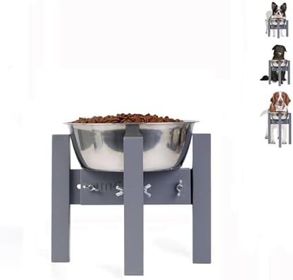 Elevated Dog Bowl Stand Adjustable Dog Food Holder 7”H Small Grey by HTB