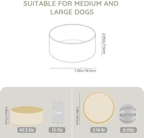 SPUNKYJUNKY 42OZ Ceramic Dog and Cat Bowl, Modern Cute Weighted Food Water Bowl for Replacement Beige (1 Pack) - Image 2