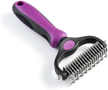 WePet Grooming Rake for Dogs & Cats, Double-Sided Deshedding Brush, Extra-Wide Dematting Tool, Slicker Comb for Undercoat & Loose Hair Removal, Reduces Shedding by 95%, Purple, Large by WePet